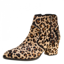 Zadig and Voltaire Brown Leopard Print Calf Hair Molly Leo Cowboy Boots Size 41