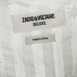 Zadig and Voltaire Deluxe Cream Silk Star and Lighting Print Belted Dress M