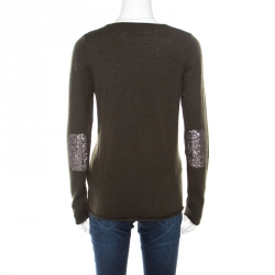 Zadig and Voltaire Green Wool and Cashmere Sequined Elbow Patch Detail Nosfa Sweater S