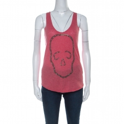Zadig and Voltaire Washed Red Cashmere Skull Embellished Vest XS