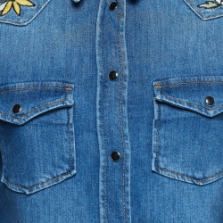 Pre Owned Zadig & Voltaire Deluxe Blue Embroidered Love Now Denim Shirt S