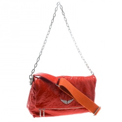 Pre Owned Zadig and Voltaire Creased Patent Leather Large Rock Clutch