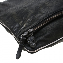 Pre Owned Zadig & Voltaire Black Metallic Leather Rock Clutch