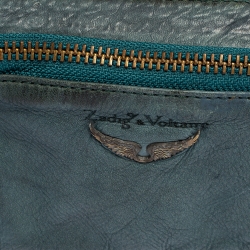 Pre Owned Zadig and Voltaire Teal Leather Wristlet Clutch