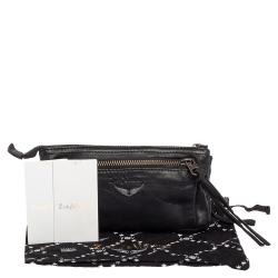 Pre Owned Zadig & Voltaire Black Leather Studded Wristlet Clutch
