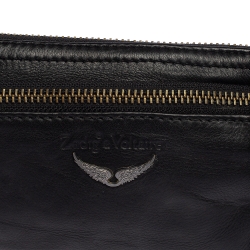 Pre Owned Zadig & Voltaire Black Leather Studded Wristlet Clutch