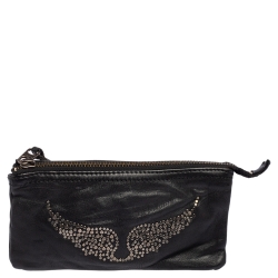 Pre Owned Zadig & Voltaire Black Leather Studded Wristlet Clutch