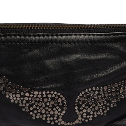 Pre Owned Zadig & Voltaire Black Leather Studded Wristlet Clutch
