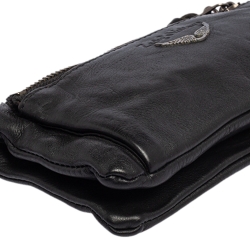 Pre Owned Zadig & Voltaire Black Leather Studded Wristlet Clutch