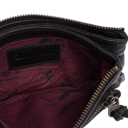 Pre Owned Zadig & Voltaire Black Leather Studded Wristlet Clutch