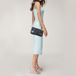 Pre Owned Zadig & Voltaire Black Printed Leather Rock Foldover Clutch Bag