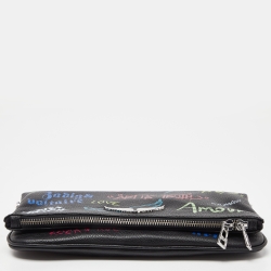 Pre Owned Zadig & Voltaire Black Printed Leather Rock Foldover Clutch Bag