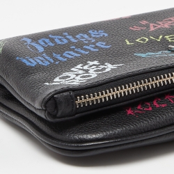 Pre Owned Zadig & Voltaire Black Printed Leather Rock Foldover Clutch Bag