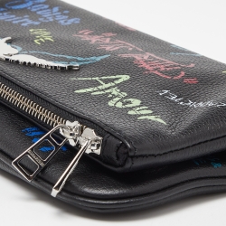 Pre Owned Zadig & Voltaire Black Printed Leather Rock Foldover Clutch Bag