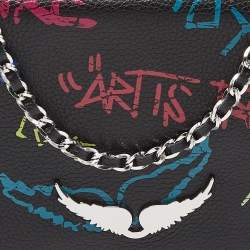 Pre Owned Zadig & Voltaire Black Printed Leather Rock Foldover Clutch Bag