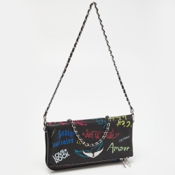 Pre Owned Zadig & Voltaire Black Printed Leather Rock Foldover Clutch Bag