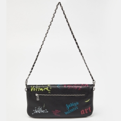 Pre Owned Zadig & Voltaire Black Printed Leather Rock Foldover Clutch Bag
