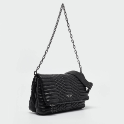 Pre Owned Zadig & Voltaire Black Matelassé Leather Rocky Shoulder Bag