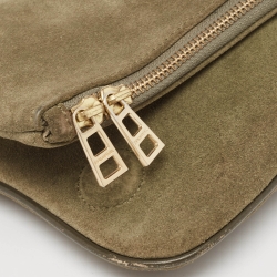 Pre Owned Zadig & Voltaire Olive Green Suede Rock Foldover Crossbody Bag