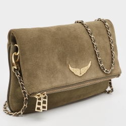 Pre Owned Zadig & Voltaire Olive Green Suede Rock Foldover Crossbody Bag
