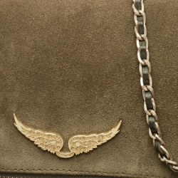 Pre Owned Zadig & Voltaire Olive Green Suede Rock Foldover Crossbody Bag