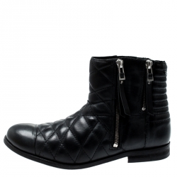 Pre Owned Zadig and Voltaire Black Quilted Leather Presets Biker Ankle Boots Size 39