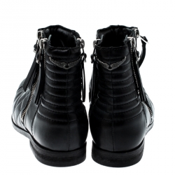 Pre Owned Zadig and Voltaire Black Quilted Leather Presets Biker Ankle Boots Size 39