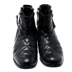 Pre Owned Zadig and Voltaire Black Quilted Leather Presets Biker Ankle Boots Size 39