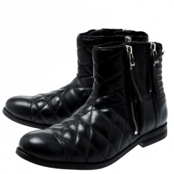 Pre Owned Zadig and Voltaire Black Quilted Leather Presets Biker Ankle Boots Size 39
