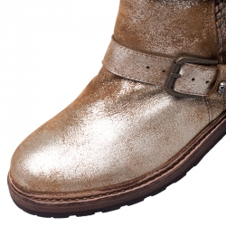 Zadig and Voltaire Gold/Bronze Metallic Faded Effect Leather and Python Embossed Buckle Ankle Boots Size 38