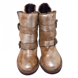Zadig and Voltaire Gold/Bronze Metallic Faded Effect Leather and Python Embossed Buckle Ankle Boots Size 38