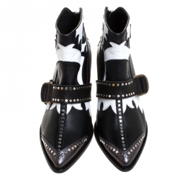 Pre Owned Zadig and Voltaire Black/White Leather Cara Ankle Boots Size 40