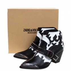 Pre Owned Zadig and Voltaire Black/White Leather Cara Ankle Boots Size 40
