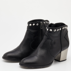 Pre Owned Zadig & Voltaire Black Leather Studded Molly Ankle Boots Size 38
