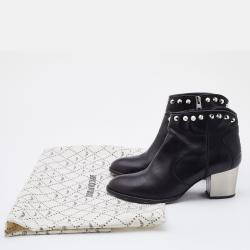 Pre Owned Zadig & Voltaire Black Leather Studded Molly Ankle Boots Size 38