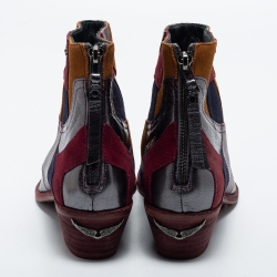Pre Owned Zadig & Voltaire Multicolor Suede and Leather Ankle Boots Size 38