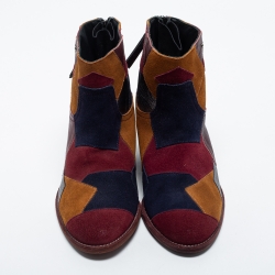 Pre Owned Zadig & Voltaire Multicolor Suede and Leather Ankle Boots Size 38