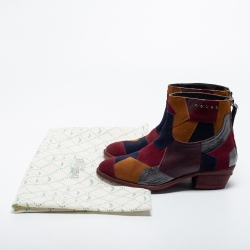 Pre Owned Zadig & Voltaire Multicolor Suede and Leather Ankle Boots Size 38