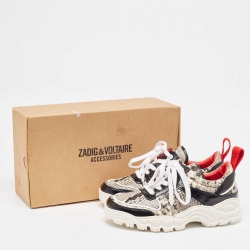 Pre Owned Zadig & Voltaire Black/Grey Python Embossed Leather Sneakers Size 39