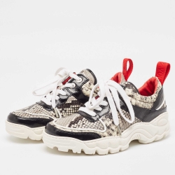 Pre Owned Zadig & Voltaire Black/Grey Python Embossed Leather Sneakers Size 39