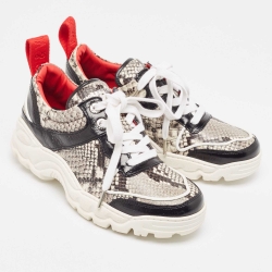 Pre Owned Zadig & Voltaire Black/Grey Python Embossed Leather Sneakers Size 39