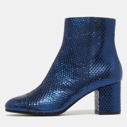 Metallic Blue Python Ankle Boots