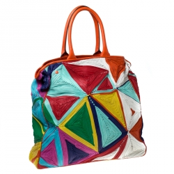 Pre Owned Zagliani Multicolor Woven Leather Shopper Tote