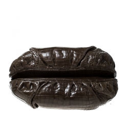 Zagliani Olive Green Crocodile Leather Puffy Hobo