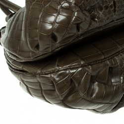 Zagliani Olive Green Crocodile Leather Puffy Hobo