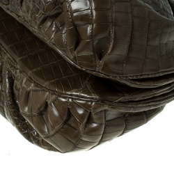 Zagliani Olive Green Crocodile Leather Puffy Hobo
