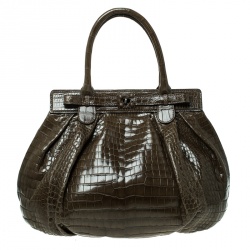 Zagliani Olive Green Crocodile Leather Puffy Hobo