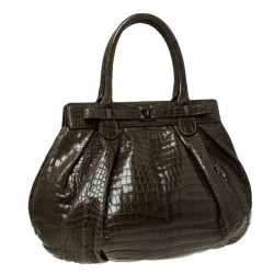 Zagliani Olive Green Crocodile Leather Puffy Hobo