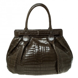 Zagliani Olive Green Crocodile Leather Puffy Hobo