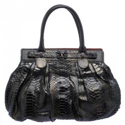 Zagliani Metallic Black/Gold Python Puffy Hobo